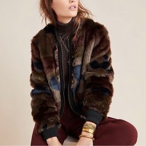 Anthropologie Marrakech Camo Fur Bomber Jacket